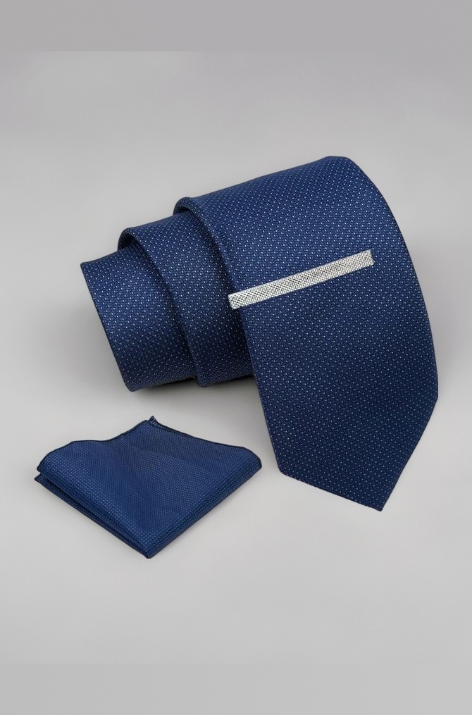 Tie for Men – Geometric Silk Neck Ties Set with Cufflinks Flower Pin, Pocket Square & Black Gift Box, Combo Necktie Sets for Office Wear, Formal Suits & Weddings (Navy, AXNW42)