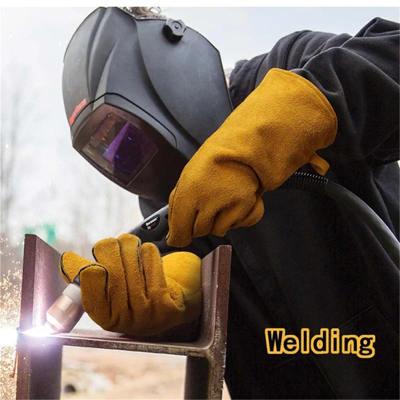 Compatible con guantes ignífugos de cuero, aislamiento térmico, anticorte, for soldar, estufa de leña, chimenea, barbacoa, hornear, Camping