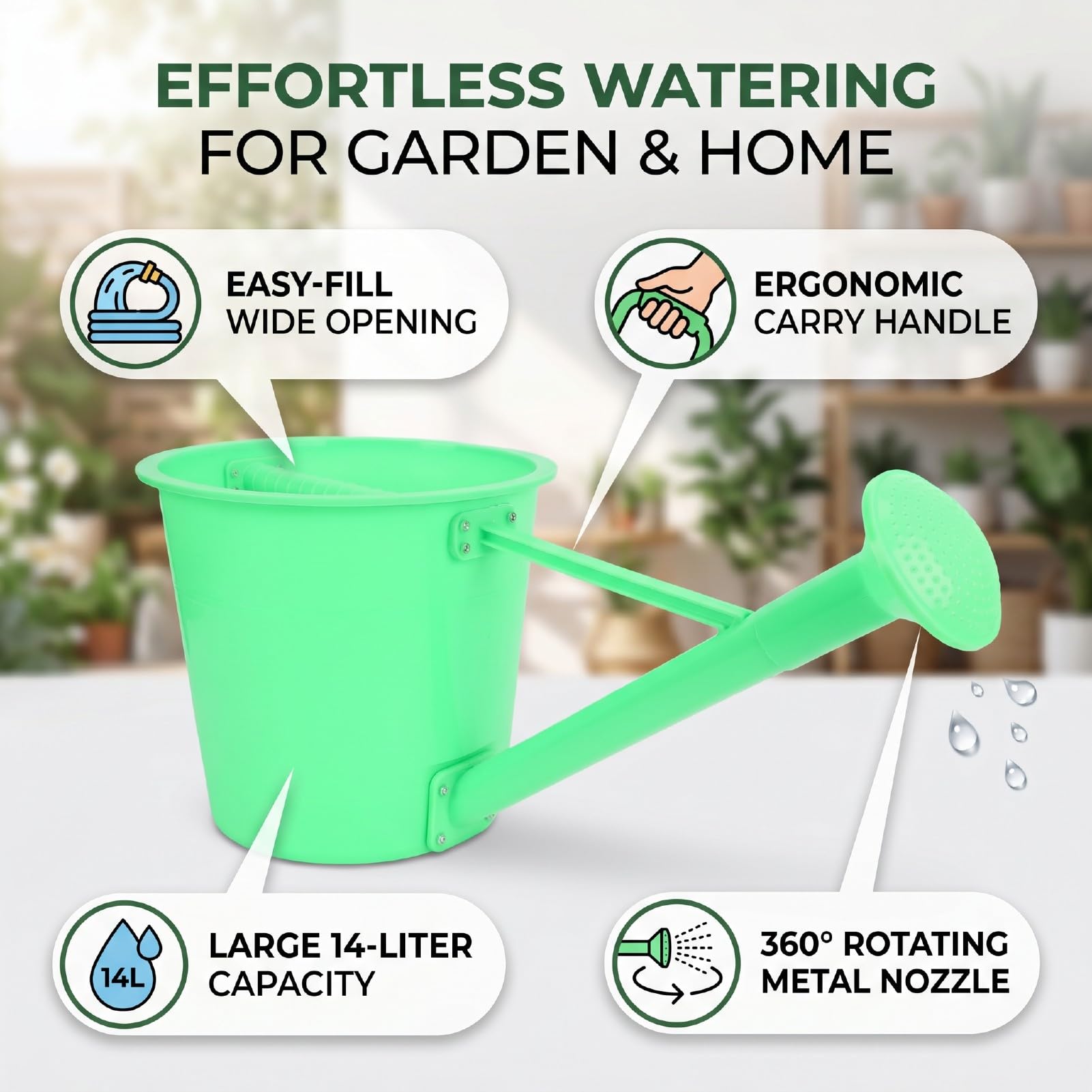 14L Resistente Annaffiatoio in Plastica, Grande capacità per Giardinaggio
