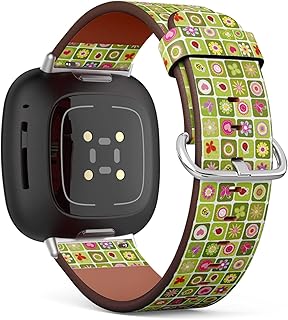CJBROES Replacement Leather Watch Band, Compatible with Fitbit Versa 3 and Fitbit Sense of Wristband Bracelet Accessory - Springtime Colorful