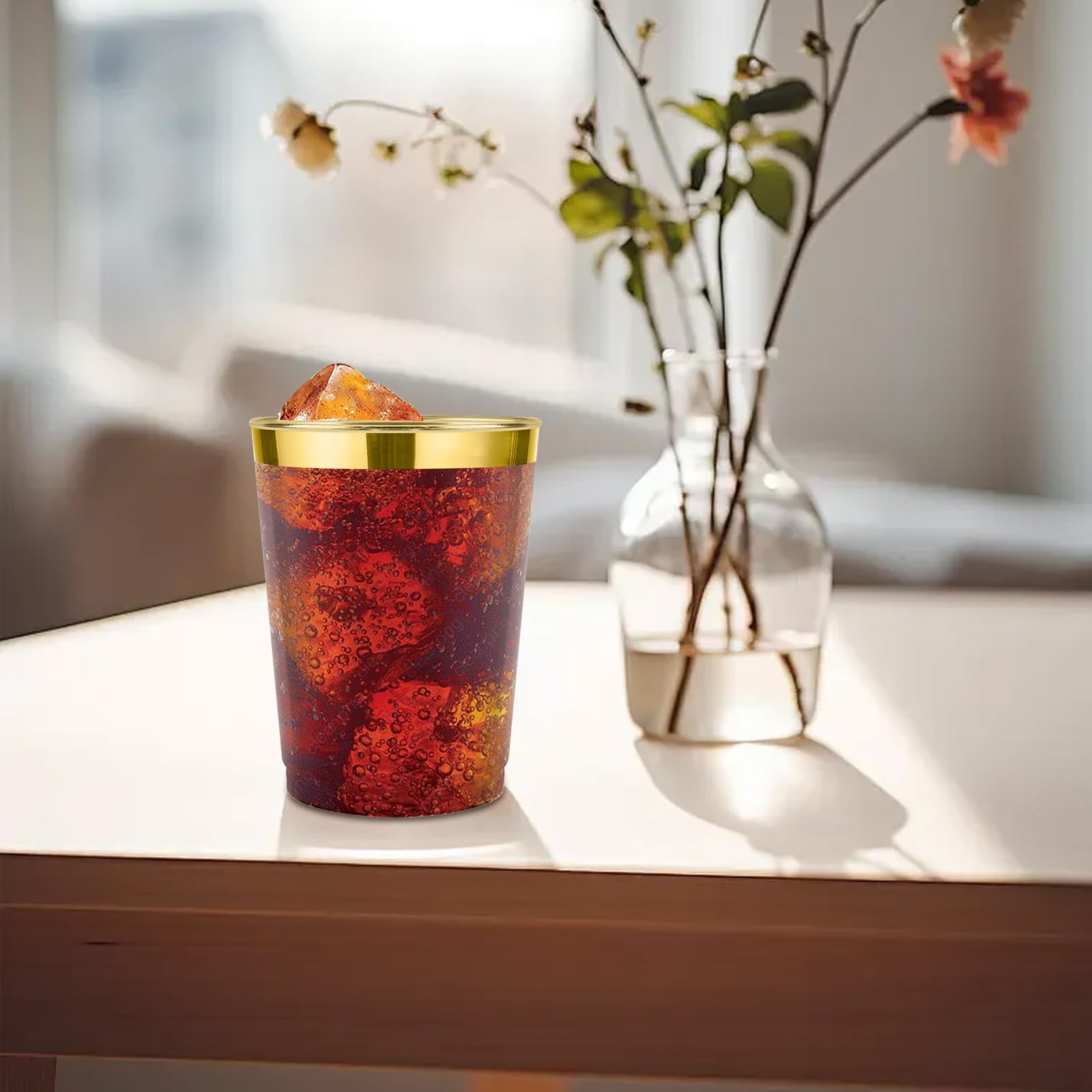 100 bicchieri in plastica con bordo dorato, capacità 360 ml, eleganti bicchieri per feste di nozze per eventi e celebrazioni