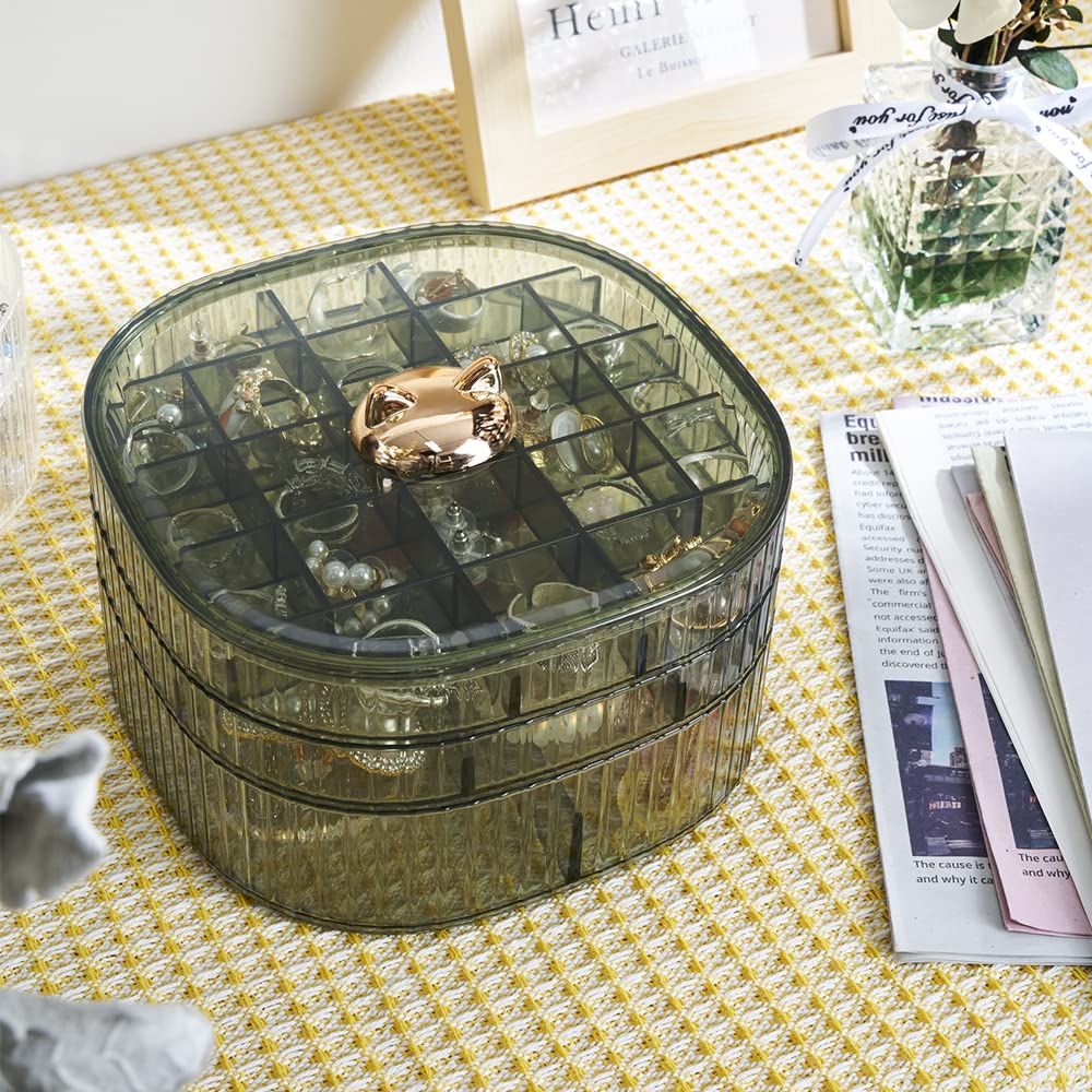 Organizador de aretes, caja de joyería transparente apilable de 3 capas con tapa, organizador de aretes para mujeres y niñas, soporte de exhibición de aretes para aretes, anillos, tachuelas, 5