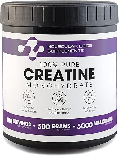 Molecular Edge Supplements Monohidrato de creatina 17.64oz (1.1 libras) 100 porciones 5,000 mg por porción Polvo puro, sin sabor, keto, vegano