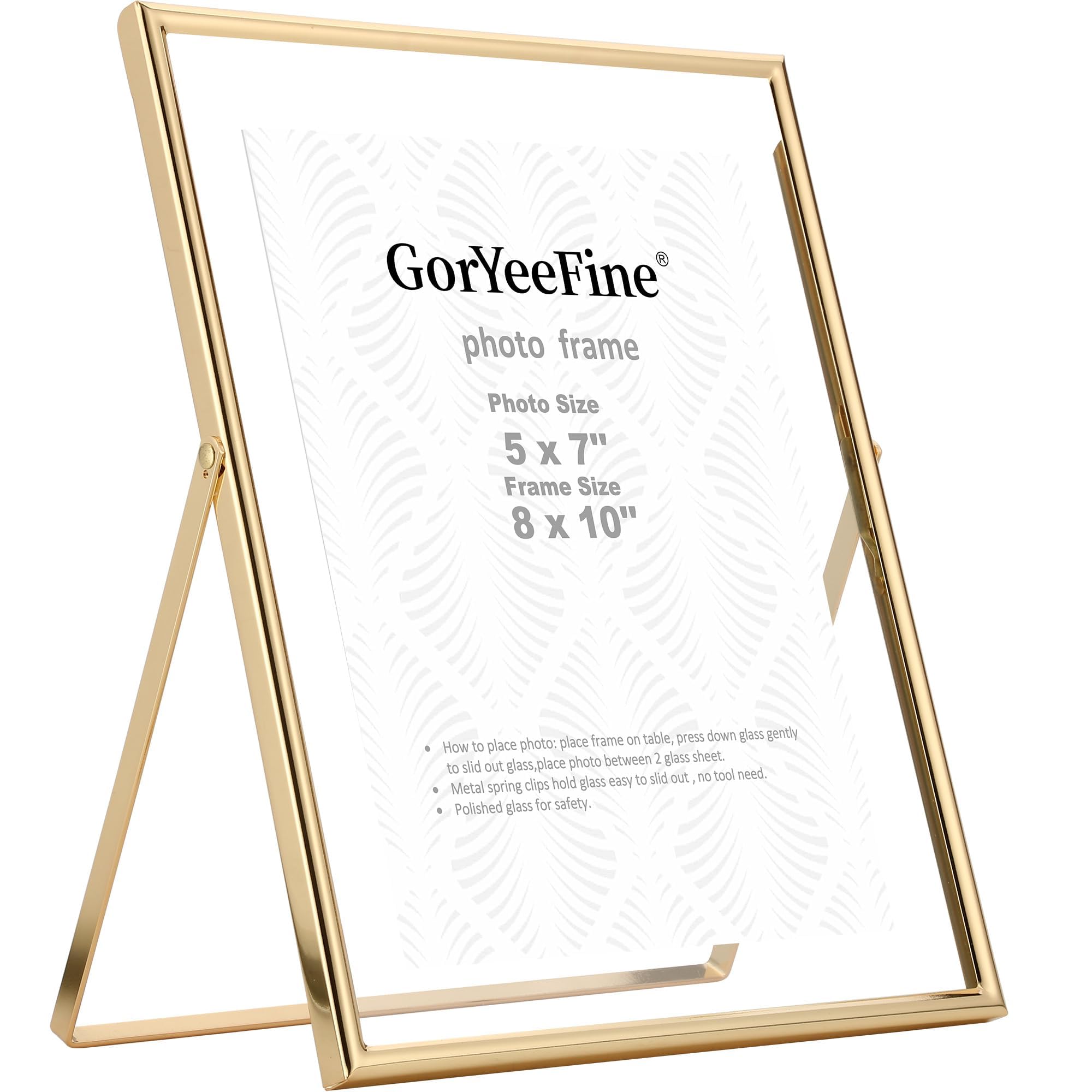 Gold 8x10 Floating Picture Frame for Photo Sizes (5x7'',6x8&7x9) Adjustable Tabletop/Shelf Display Premium Gift picture frame 5x7'' for Wedding,Thanksgiving,Christmas Home & Office Decor