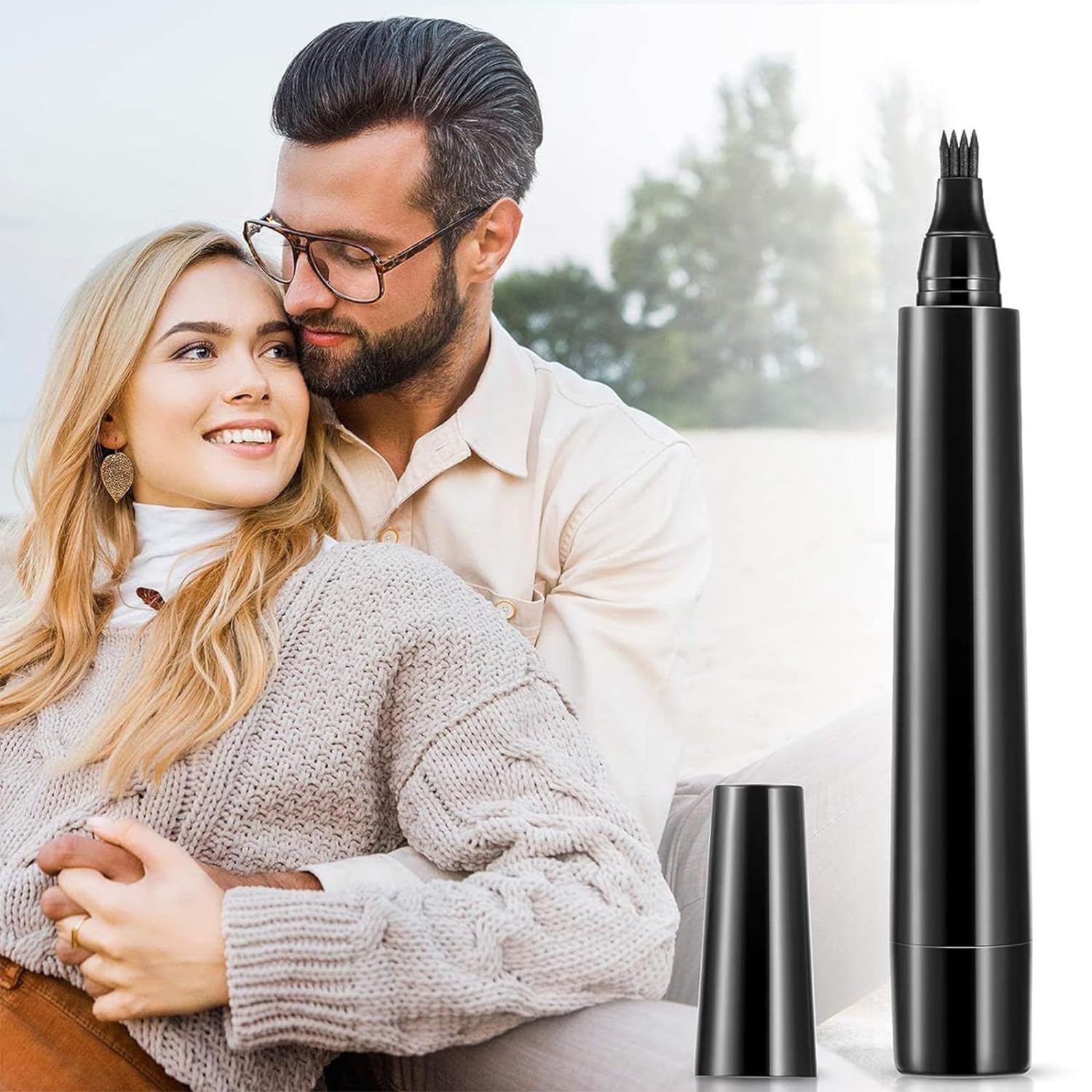 Kriq Beard Pencil Filler For Men Barber Styling Pen with Bristle Beard Brush Waterproof, Sweat Proof Natural Shaping Up for Men Beard, Moustache & Eyebrows 1