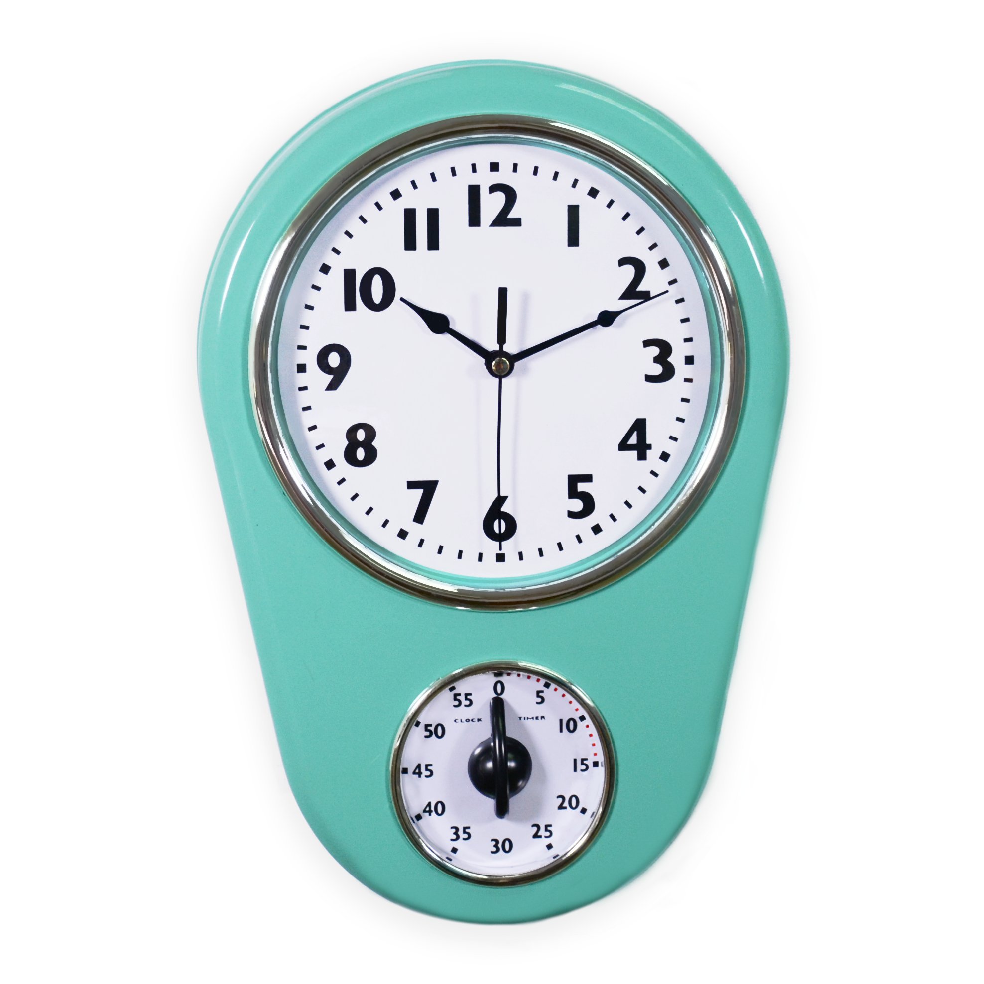 Slash Retro Vintage Old Fashioned 8.5 Inch Kitchen Wall Clock with 60 Minutes Timer (Mint Green)