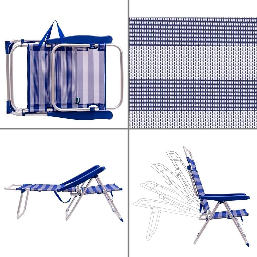 Silla de Playa Plegable y Reclinable con Cojín – 5 Posiciones, Aluminio y Textileno, Ligera y Cómoda, Convertible en Tumbona 57x31x62/101CM (Turquesa, 1 Unidad)