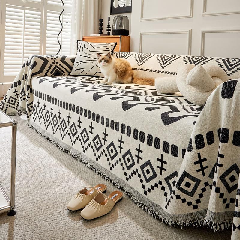 Throws for Extra Large Sofas, Sofa Cover for 2, 3, 4 Seats, Bohemian Chenille Cover for Sofa, Versatile Throw for Sofa, Bedspread and Sofa, Grey, 180 x 90 cm