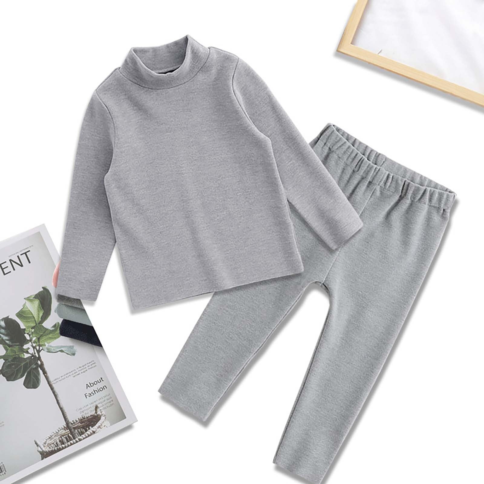 Generisch Conjunto de ropa interior térmica para niñas y niñas en invierno, cuello medio, ropa para el hogar, juego de dos piezas