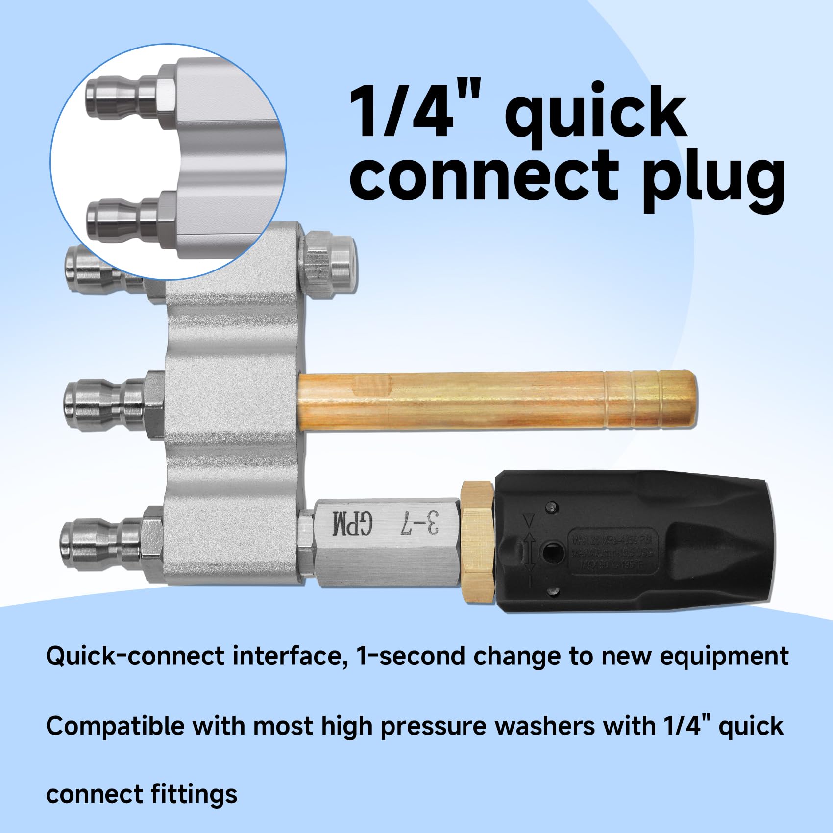 Ugello girevole regolabile per idropulitrice morbida a valle M5, 3 in 1 punta regolabile a lungo raggio con connessione rapida da 1/4", 3-7 GPM punta sparatutto regolabile ugello M5 Twist