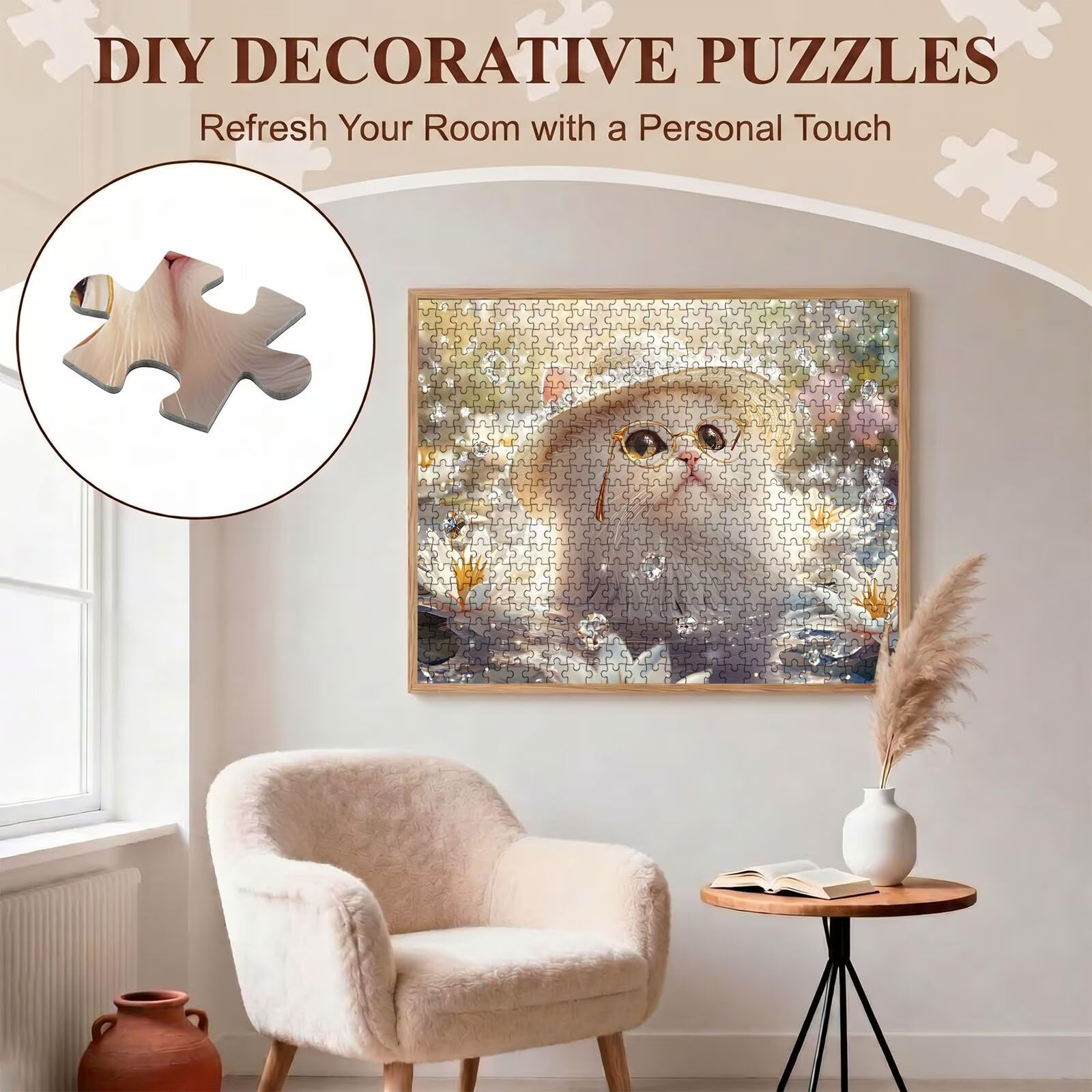 gato loto Puzzle de 1000 Piezas, Juego de Mesa Familiar de Madera - Rompecabezas Adultos para Toda La Familia, Rompecabezas Educativo DIY y Antiestrés - Incluye Póster de Referencia, 75 x 50 cm f0-691