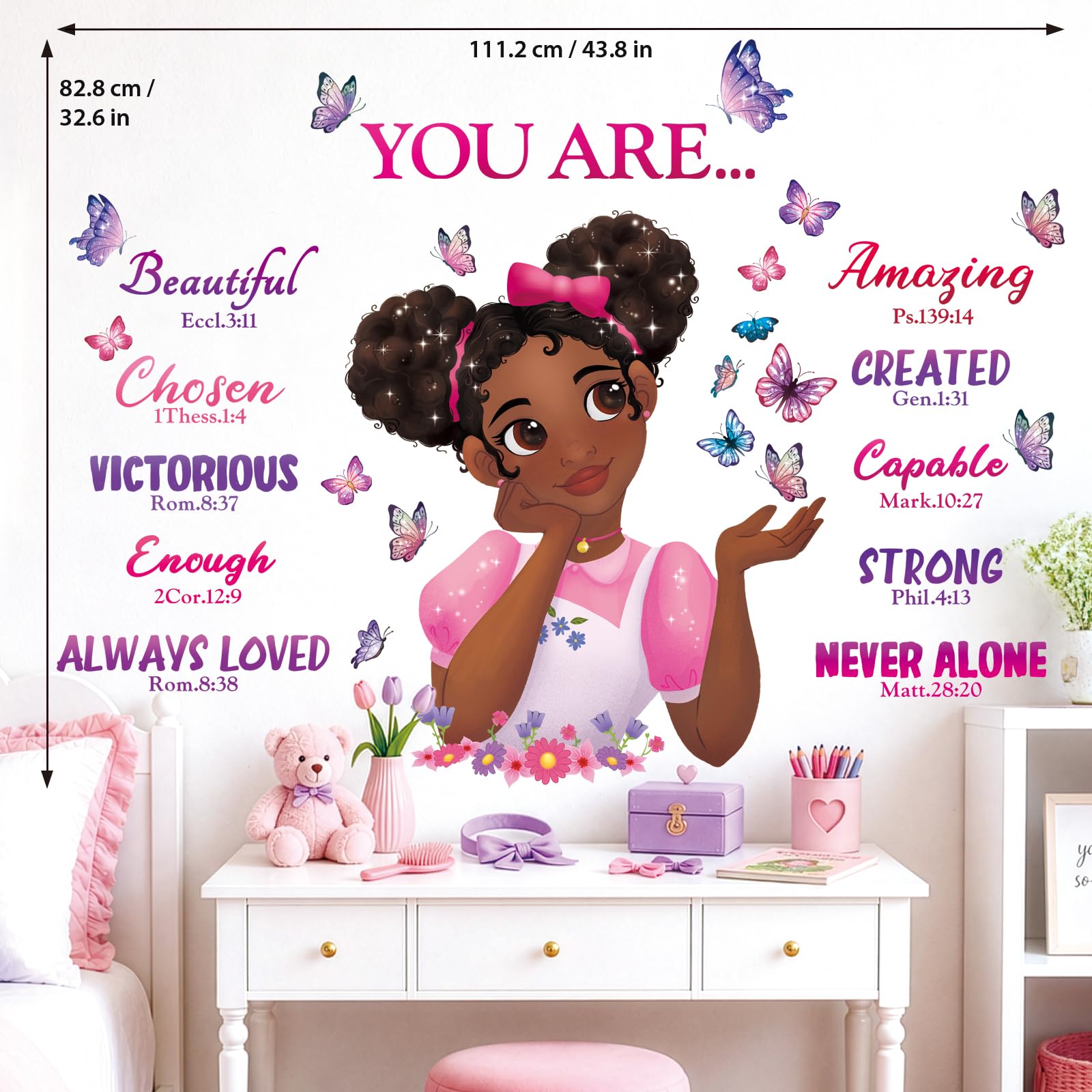 DECOWALL SG2-2315 Black Girl Magic Wall Stickers Decals Girls Bedroom Butterfly Kids Room Art Toddler Decorations Butterflies Baby Nursery Afro Door Wallpaper Pink
