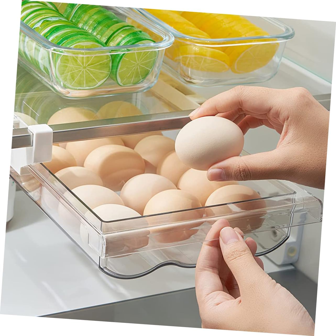 Refrigerator Egg Organizer Space-saving Egg Holder Dispenser with Capacity for Fresh Storage Stackable Design for Kitchen and Dining Room Use