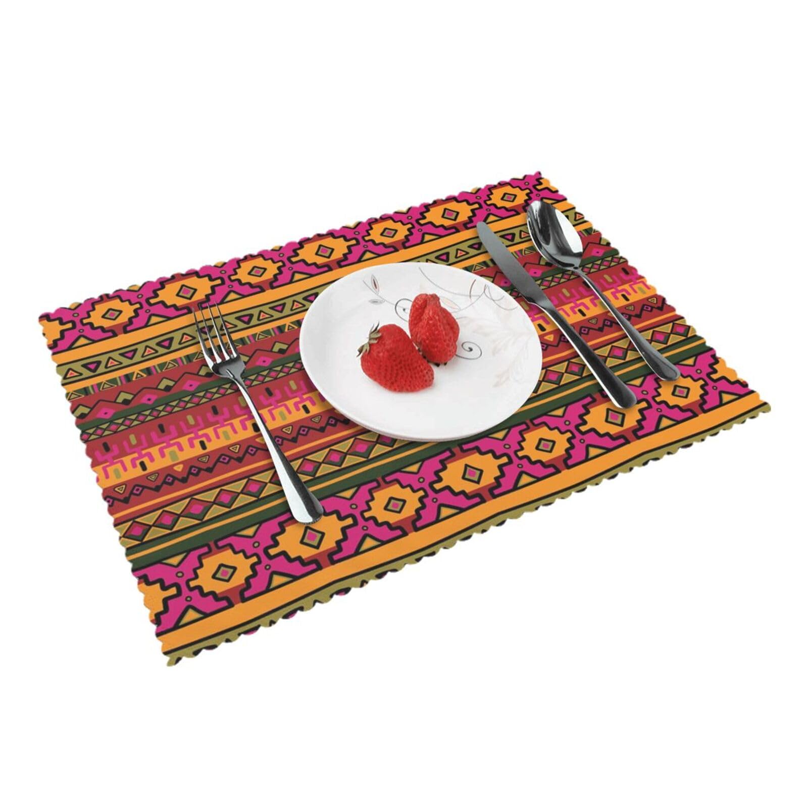 Mexican Folk Art Boho Printed Placemats Set of 4 PCS Washable Placemat for Kitchen Table Heat-resistant Table Mats 45x30 CM