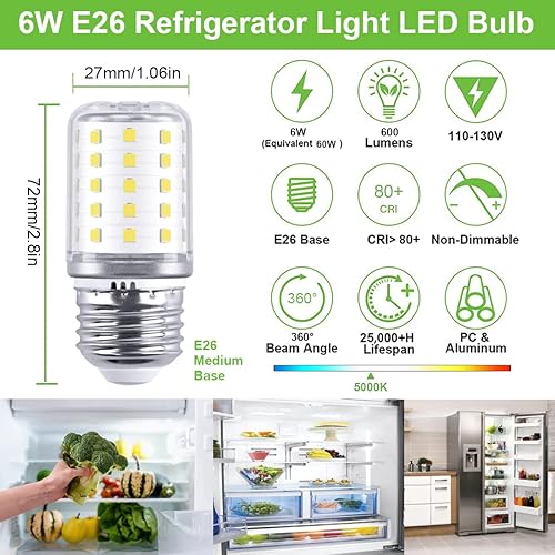 Miniatura 2 de Bombilla LED para refrigerador KEI D34L 3.5W - 6W, 40W 60W equivalente a bombillas de repuesto para refrigerador Frigidaire Kenmore KEL 3418L,