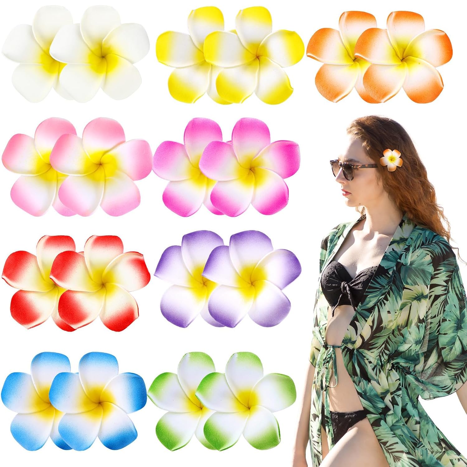 Hawaiian Flower Hair Clips - Tropical Plumeria Hairpins