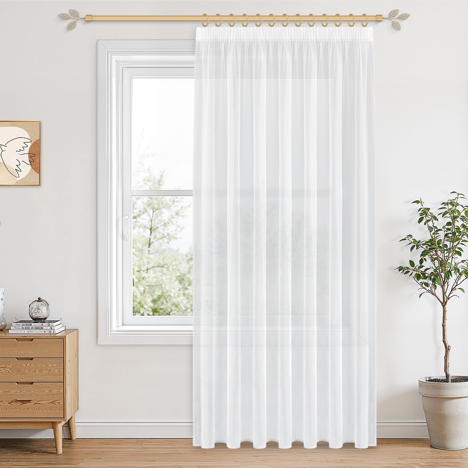 CUTEWIND Sheer Curtains with Rail Hooks Weiss 250X200cm (HXB) Gardinen Wohnzimmer Modern Transparent für Schiene Vorhänge Leinenoptik Durchsichtig für Schlafzimmer und Wohnzimmer, 1er Set