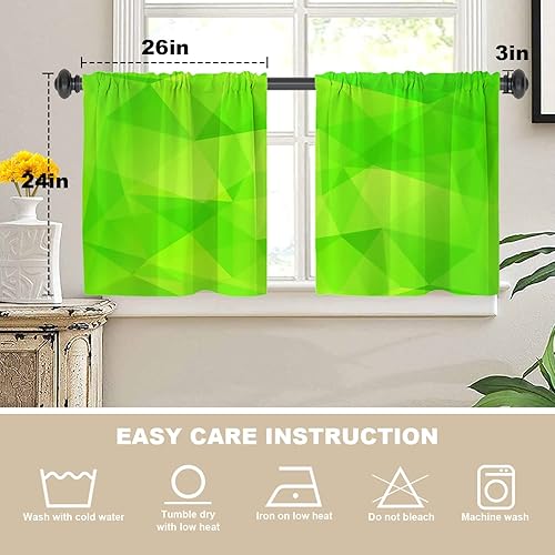 Miniatura 5 de BaoNews Cortinas geométricas abstractas poligonales geométricas de cocina para ventanas, con cenefas opacas diagonales verde neón, tratamientos de