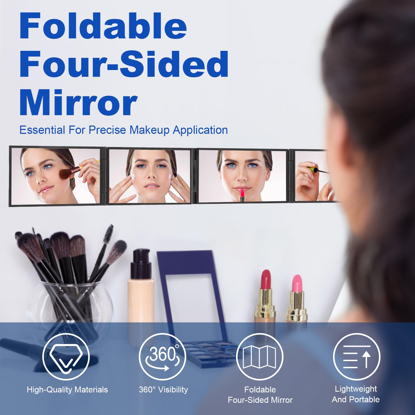 Specchio Pieghevole 360 Gradi - Portatile per Trucco e Taglio Capelli, Auto-Styling e Visione Parte Posteriore