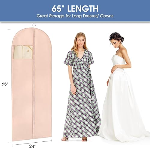 Vista 14 de Bolsas de vestir de 65 pulgadas para vestidos, paquete de 4 bolsas negras para colgar ropa, bolsa de ropa de vestir para mujer, funda de vestido