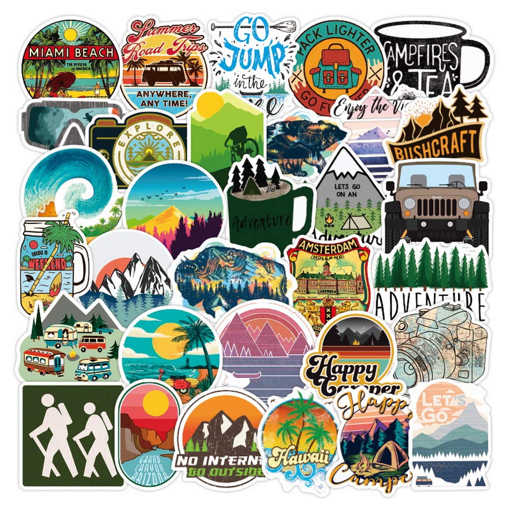 100 Pcs Wilderness Adventure Outdoor Stickers, Cool Random Stickers Travel Stickers Vinyls Stickers Waterproof Stickers for Cars Laptop Water Bottle Luggage Suitcase Motorcycle