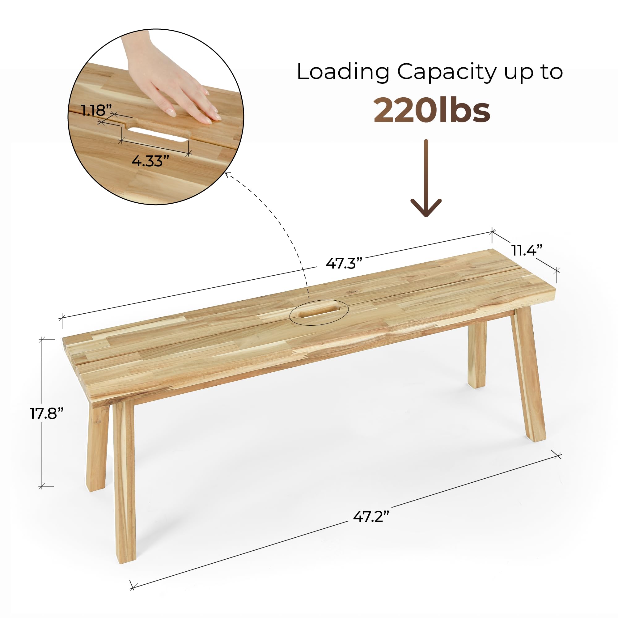 ARROWSTONE Solid Wood Bench for Entryway, Bed Bench, Dining, Plant Stand - Wooden Bench Indoor (47 inches)