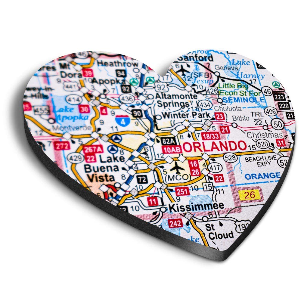 Destination Vinyl Ltd Multicolor 1 X Heart Mdf Magnets - Orlando Florida America Usa Travel Map 45956