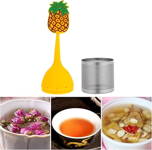 Miniatura 3 de Hemoton Infusor de té Infusor de té de hojas sueltas de piña con mango largo, cuerpo de bola, colador de té de silicona, filtros de té más empinados