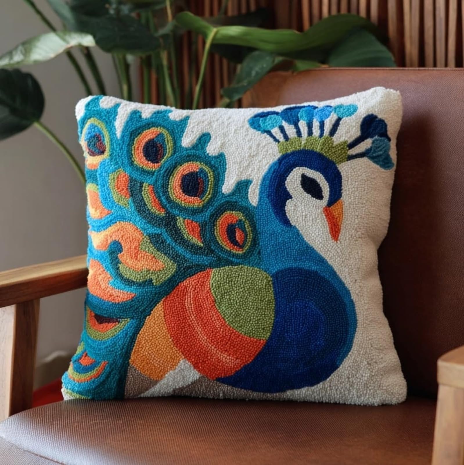 AxiangziK 17x17in Latch Hook Kits for Adults Beginners,Beautiful Peacock DIY Crochet and Latch Kits Pillow Cover for Home Sofa Decoration,Includes Instructions