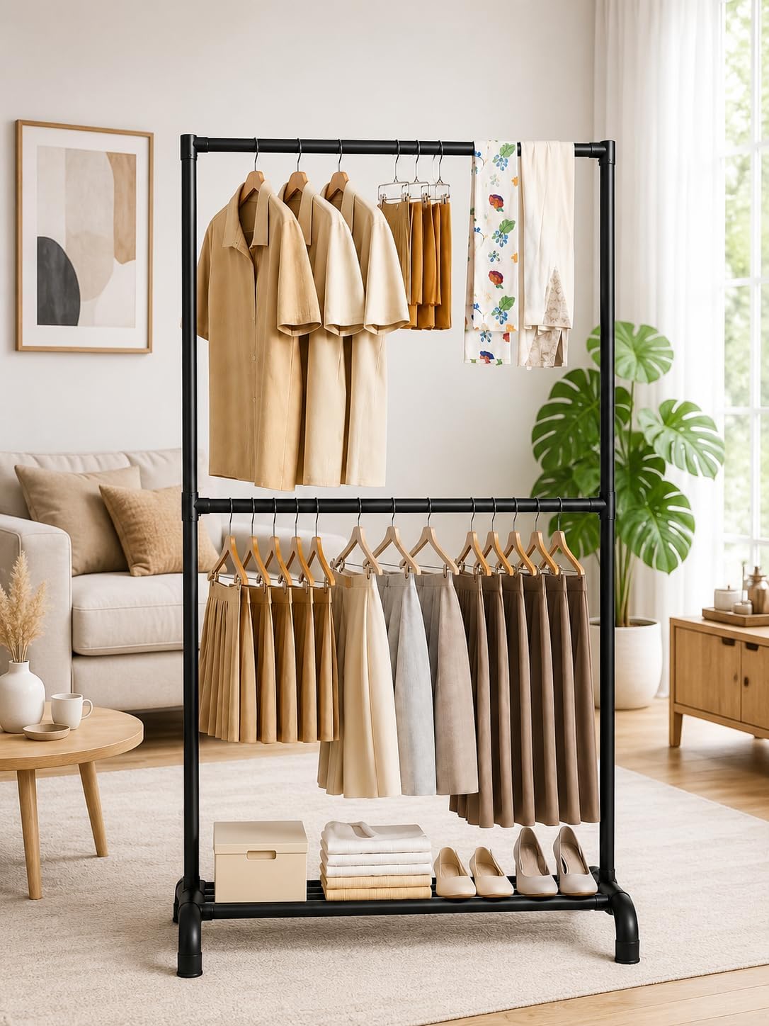 𝗞𝗢𝗦𝗠𝗘𝗥 Heavy-Duty 𝗠𝗲𝘁𝗮𝗹 Hanger Stand for 𝗖𝗹𝗼𝘁𝗵𝗲𝘀 Hanging, Garment 𝗦𝘁𝗮𝗻𝗱 𝗥𝗮𝗰𝗸 Clothe Storage Freestanding 𝗖𝗹𝗼𝘁𝗵 𝗛𝗮𝗻𝗴𝗶𝗻𝗴 Stand for Bedroom, Entryway, Living Room-image-17