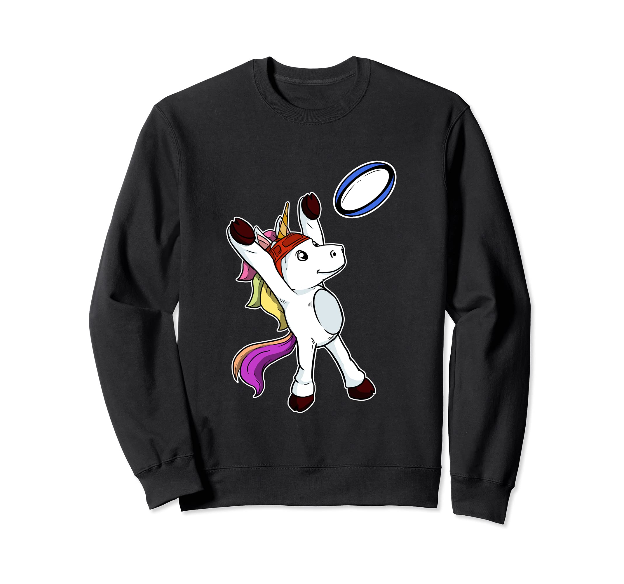 Funny Rugby Player Unicorn Catching Rugby Ball Costume Sweatshirt, Black