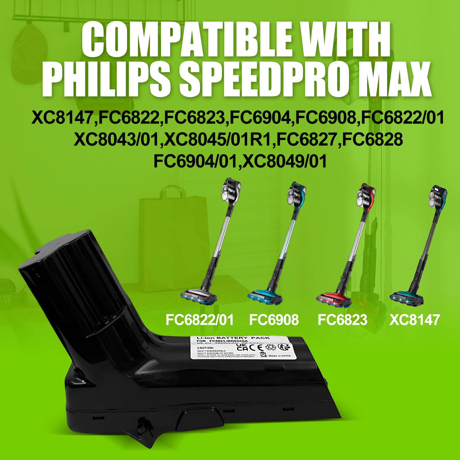25.2V Akku für Philips SpeedPro Serie Staubsauger,Kompatible mit Philips SpeedPro Max Aqua,XC7042/01,XC8147,FC6822,FC6823,FC6904,FC6908,FC6822/01,XC8043/01,XC8045/01R1,FC6827,FC6828, FC6904/01,etc