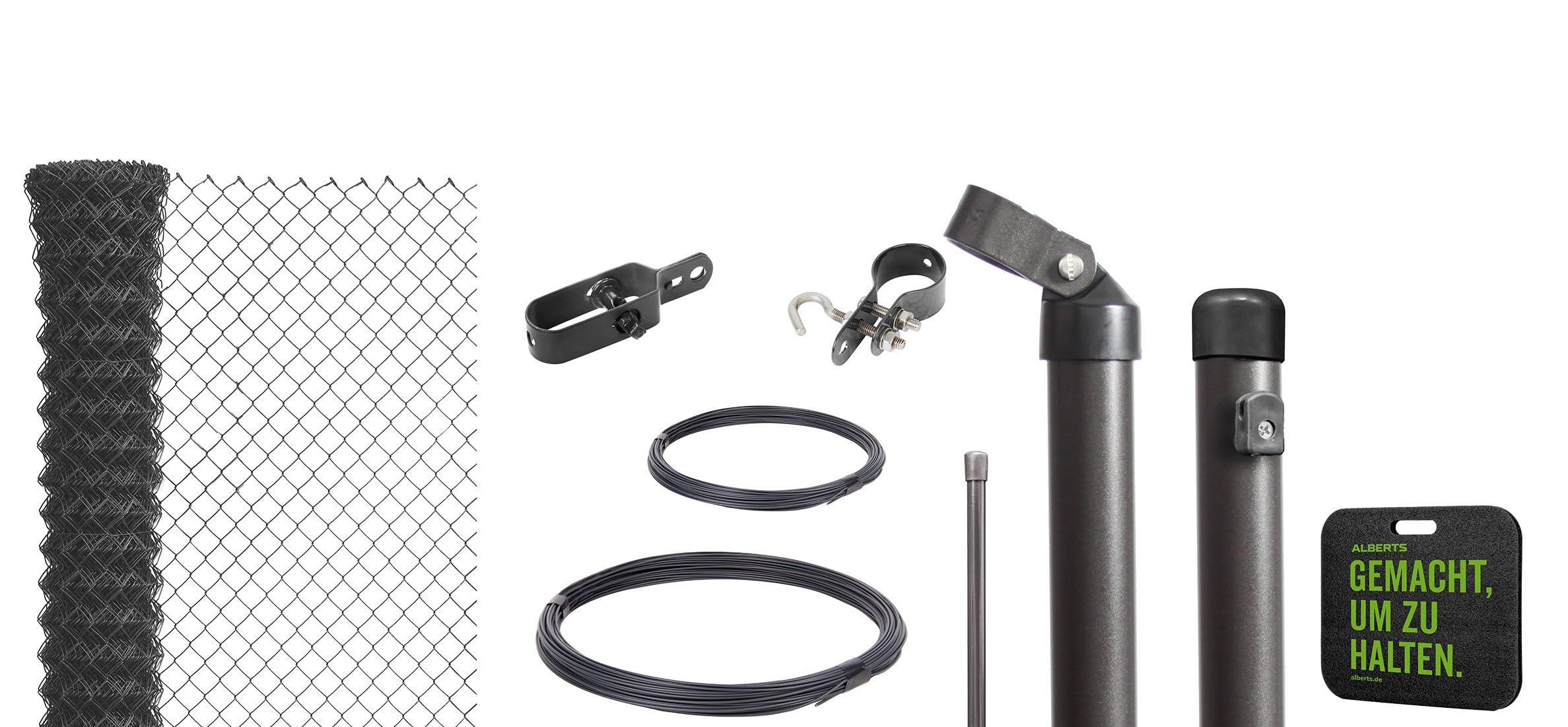 Alberts 697204 Maschendrahtzaun-Komplettset zum Einbetonieren (Kniekissen) – anthrazit-metallic, 25 m Länge, 1250 mm Höhe