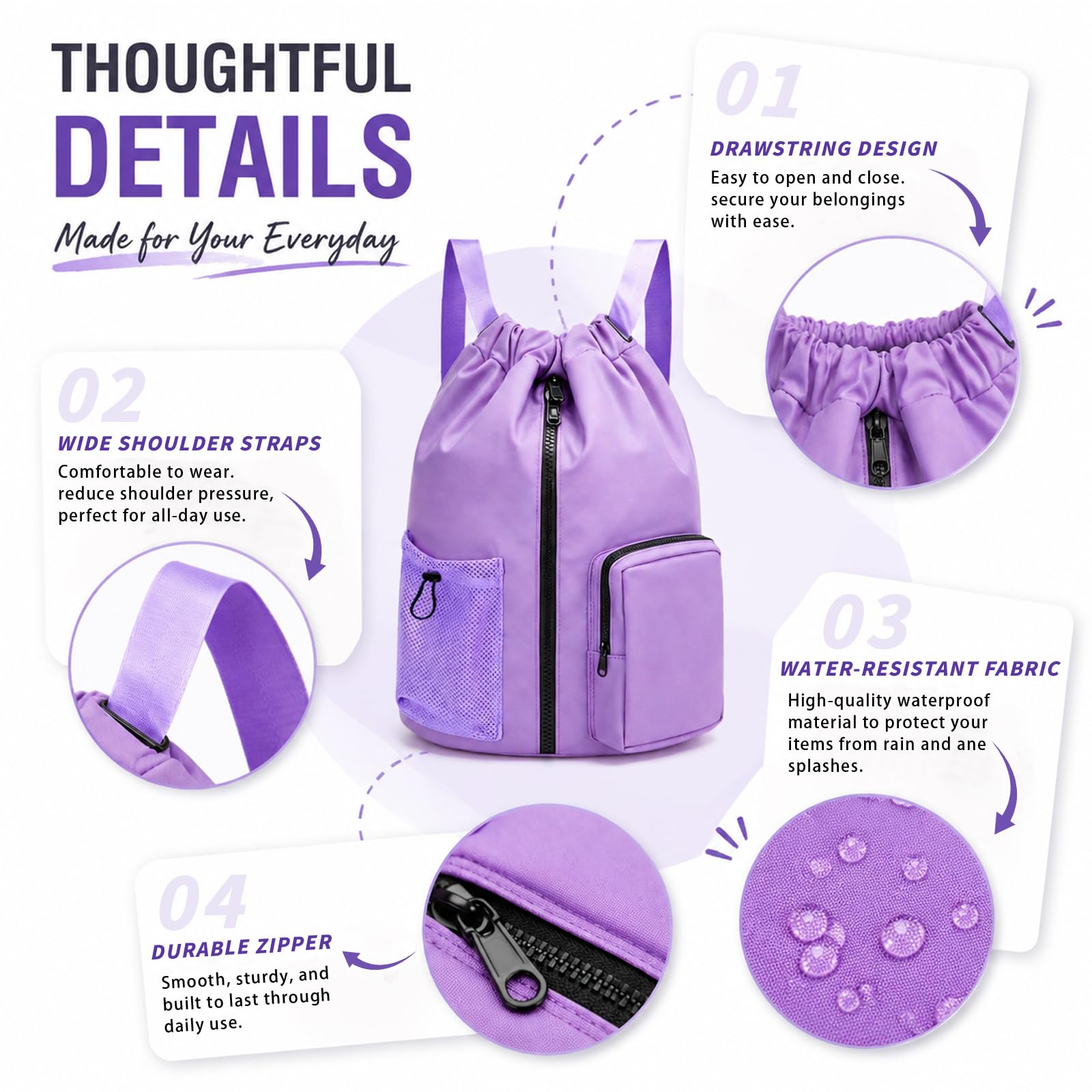 Borsa Sportiva da Donna, 20L Zaino Da Nuoto, Borsa da Palestra, Zaino Sportivo da Uomo, per Fitness, Yoga, Tennis, Escursionismo (Violet, Medio)