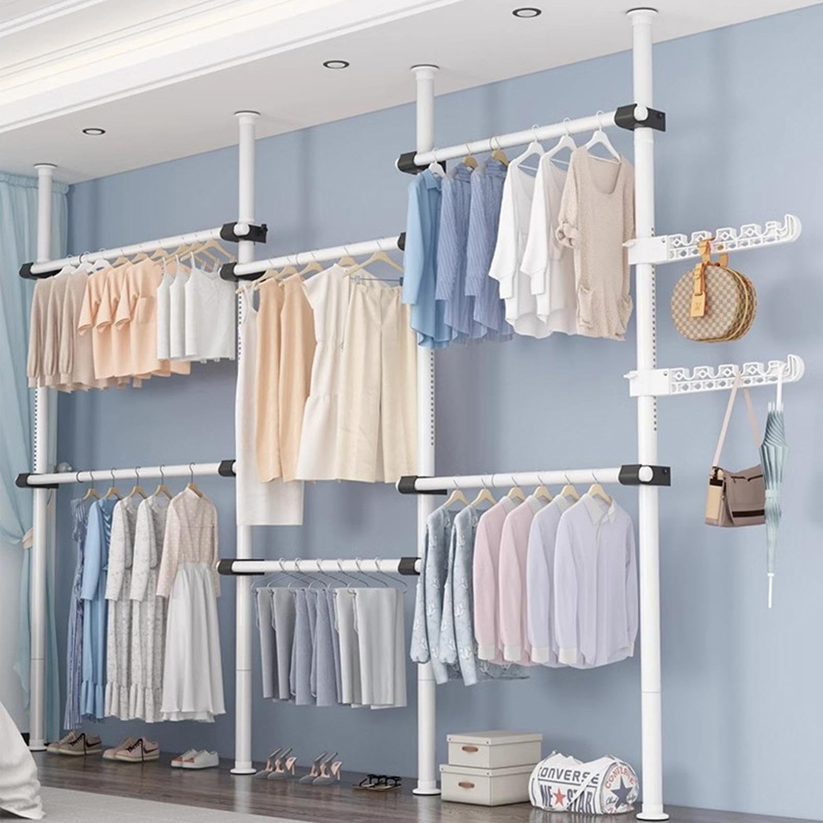 Armarios Abiertos para Dormitorio,Armario Telescópico | Barra para ropa extensible - Perchero resistente, de gabinete montado en la pared para vestidor de dormitorio doméstico