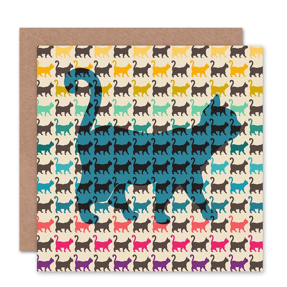 Wee Blue Coo Cats Coloured Pattern Birthday Art Sealed Greeting Card Plus Envelope Blank inside