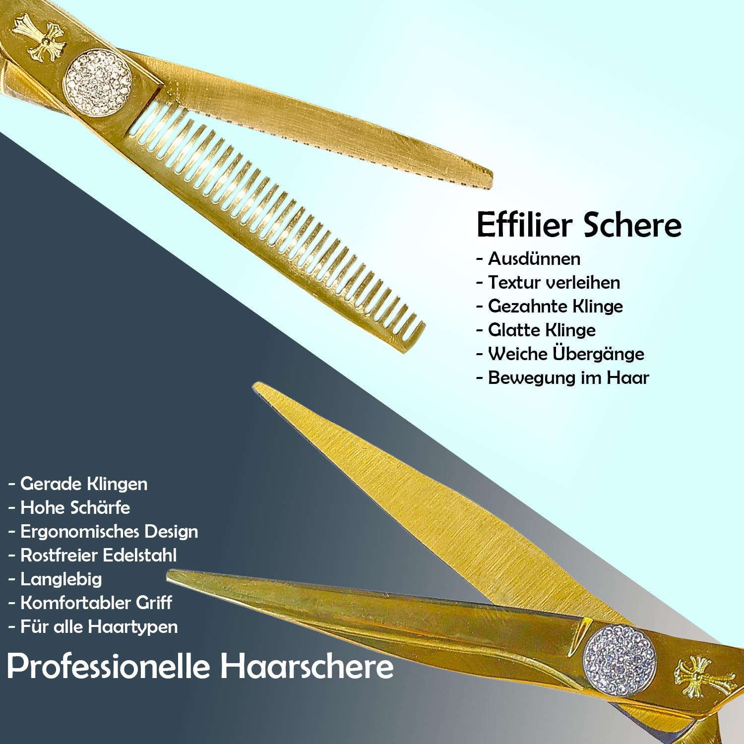 WR CASTLE Kit de coiffure Ciseaux de coiffure professionnels Pinces à cheveux Brosse à cheveux Peigne Rasoir Cape de coiffeur Étui en cuir