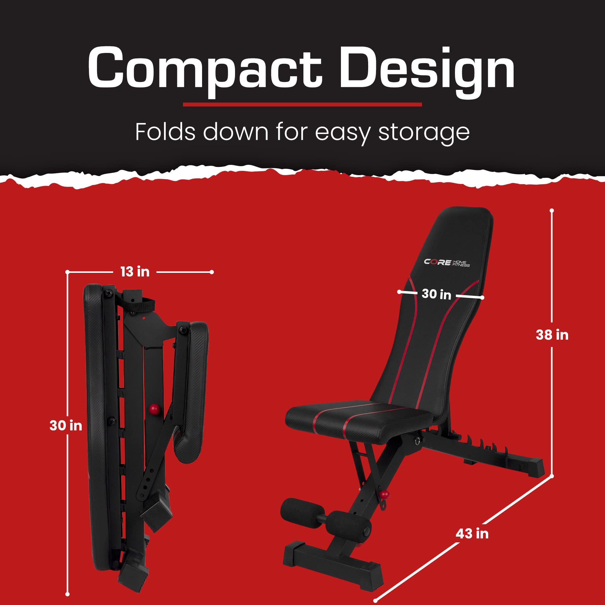 Adjustable Bench, Foldable Weight Bench, Incline/Decline/Flat Bench, 7 Back Adjustments, Adjustable Seat, Black/Red (51MAB)