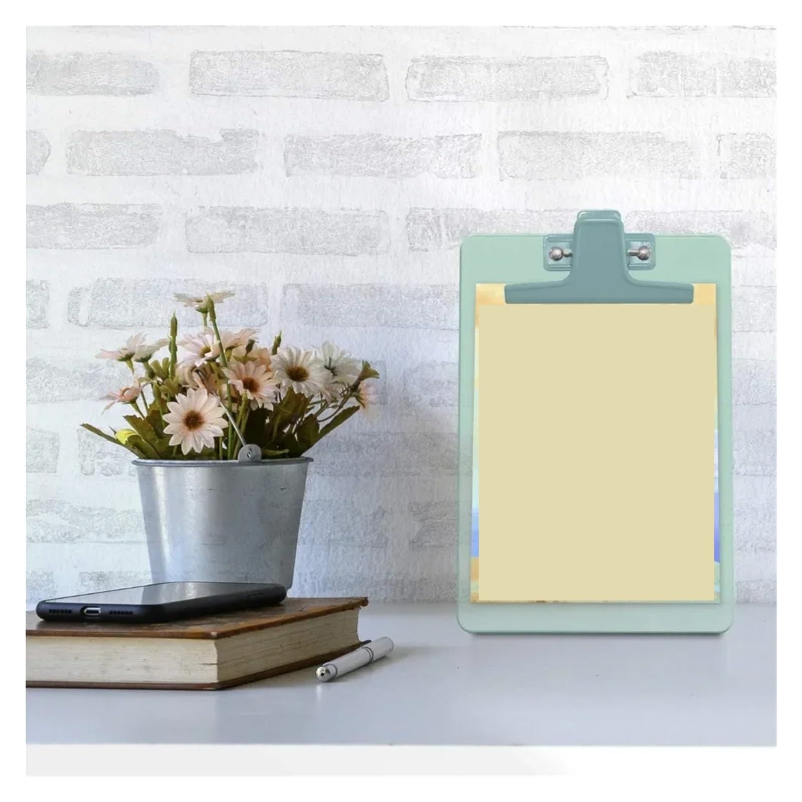 Mini portablocco per appunti, formato A5, con clip in metallo di alta qualità, colori in plastica, per scuola, ufficio, ristorante