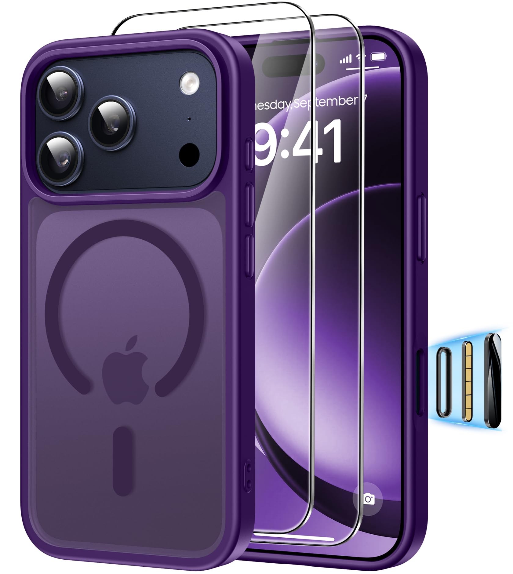 Magnética Funda para iPhone 17 Pro Compatible MagSafe con 2 Cristal Templado, Control de Cámara, Protección Carcasa Antigolpes Anti-Amarillo Tapa Case iPhone 17 Pro, Transparente — view 35