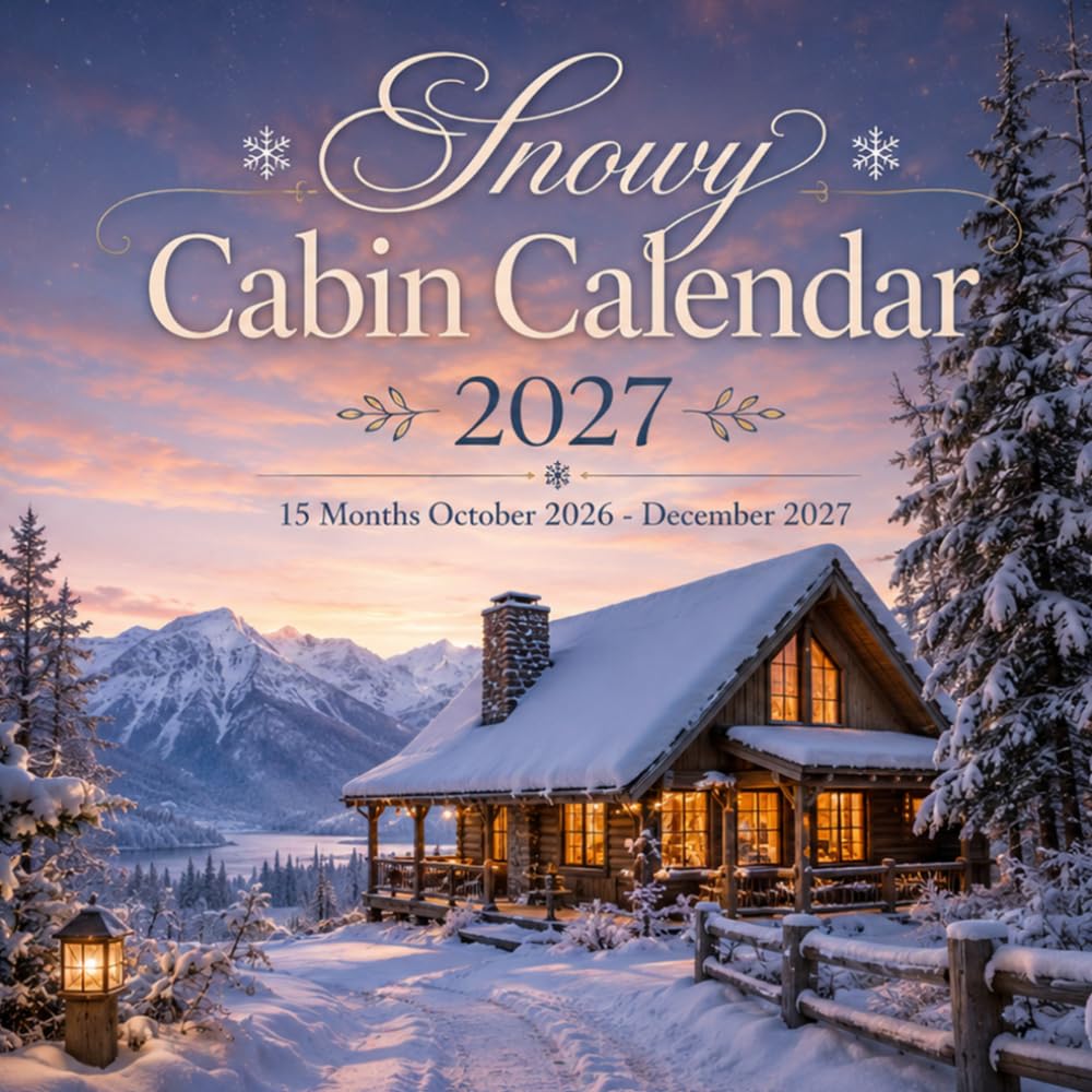 Snowy Cabin Calendar 2027: 15-Month October 2026 – December 2027 | Snowy Cabins, Winter Forests & Cozy Mountain Scenes • Spacious Planning Pages