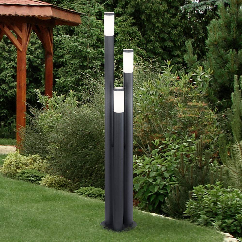 Säulenleuchte für Außen 170 cm Garten Stehlampe Edelstahl Standleuchte Terrasse groß, drei Säulen in anthrazit, E27, Höhe 170 cm