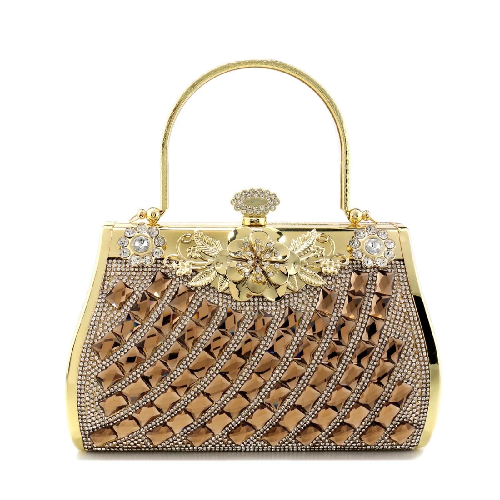 Abendtasche Damen Clutch Elegante Abend Taschen Golden Metal Glitter Clutch Strass Steine Party Mädchen Kleid Bankett Handtaschen