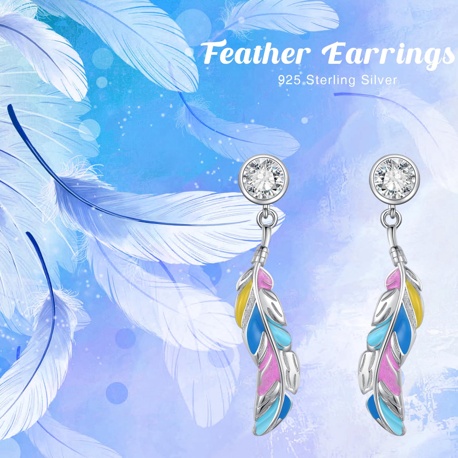Orecchini a forma di piuma, da donna, in argento Sterling 925, con zircone, regalo per donne e ragazze, Argento sterling