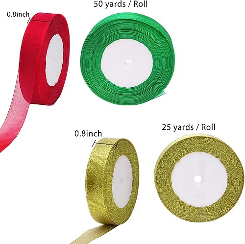Miniatura 3 de 4 rollos de cintas metálicas de organza con purpurina de 4/5 pulgadas de ancho, cinta dorada, plateada, roja, verde para envolver regalos,