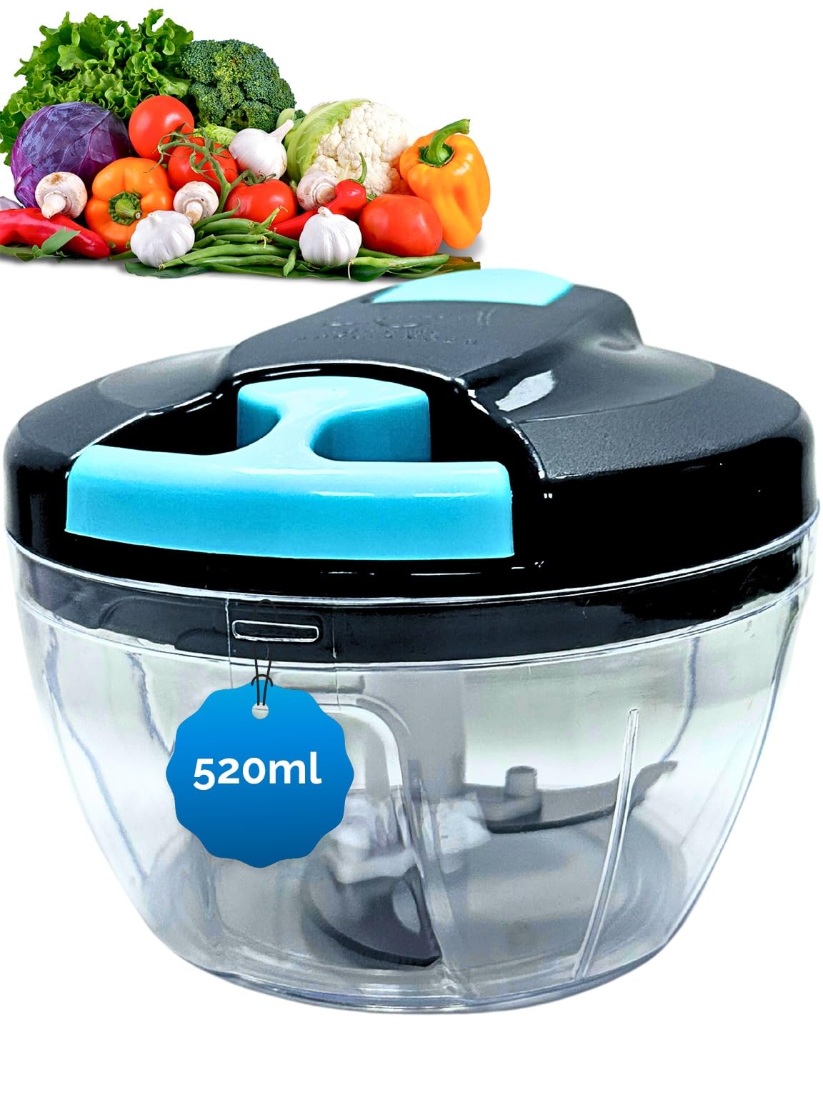 Manual Food Chopper 520ml, Vegetable Cutter, BPA Free Food Safe Material, Easy Hand Pull String Vegetable Chopper Onions, Garlic, Pepper, Nuts, Tomatoes Cutter for Vegetable Fruits Ground Meat.