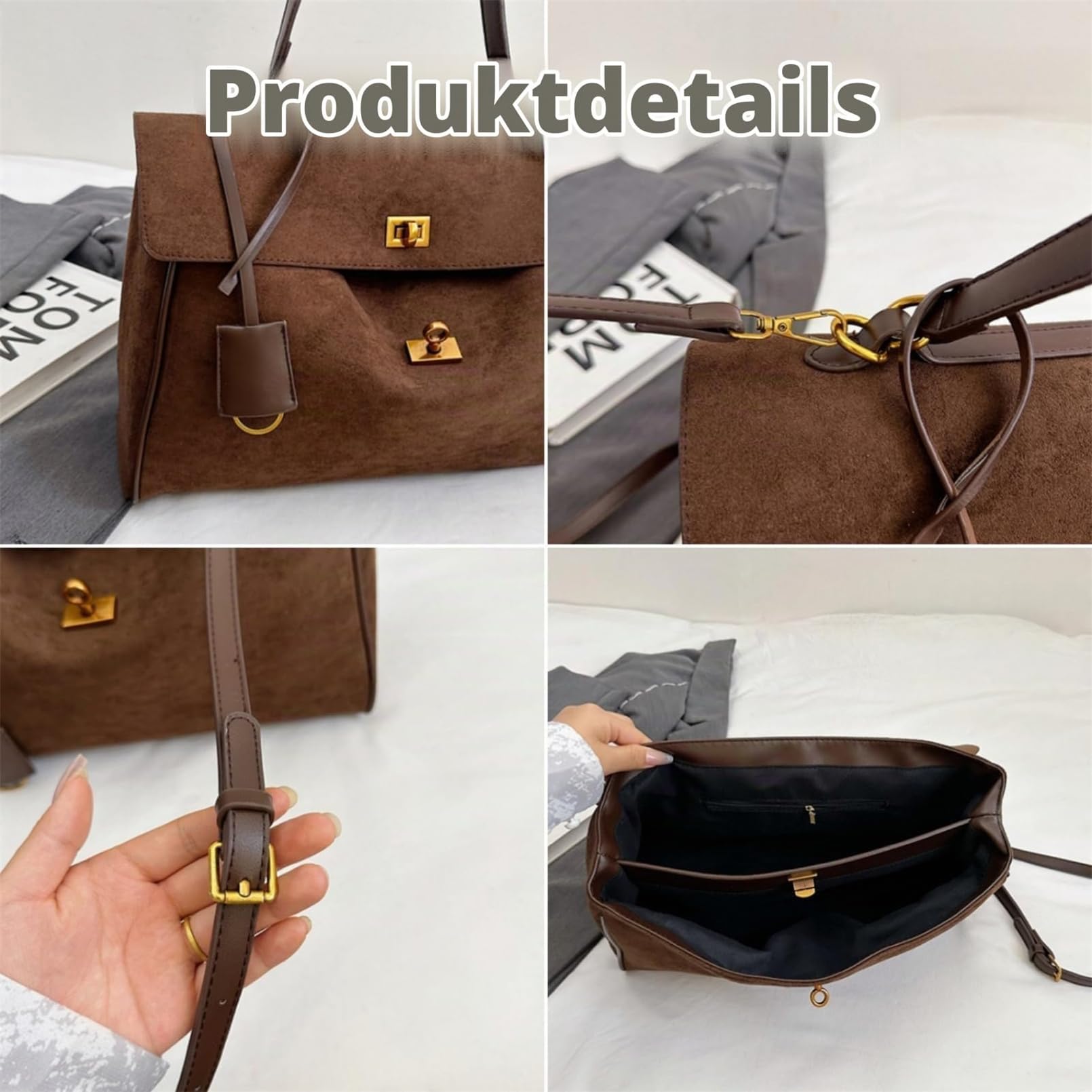 Damen‑Handtasche aus Wildleder, großer Tote‑Shopper für den Alltag