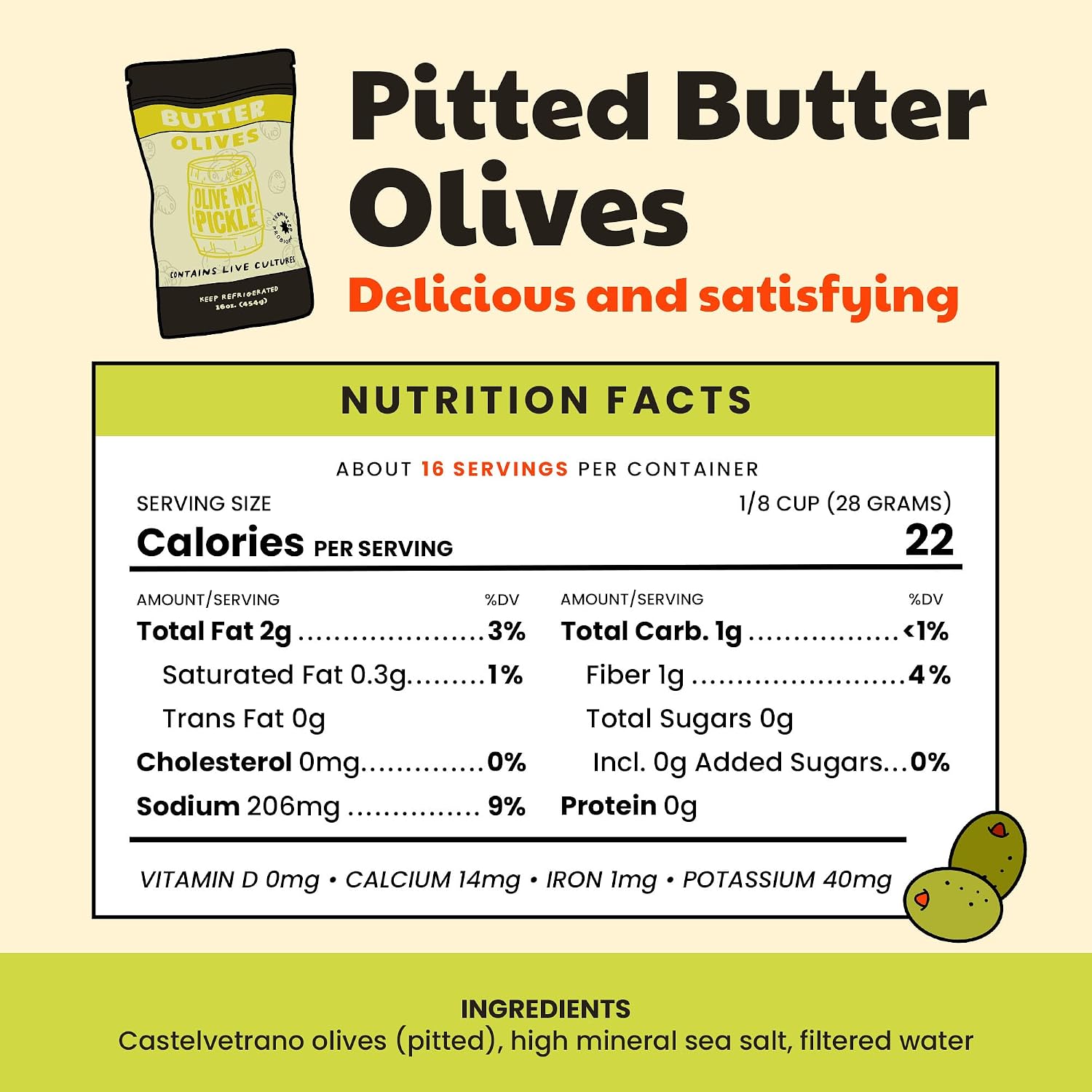 Olive My Pickle Green Olives Pitted Butter 48 oz | 3 Pack Bundle of Healthy Live Culture Castelvetrano Olives Pitted for Gut Health | Perfect Olive Snack Packs for Paleo Diets & More - 16oz per bag