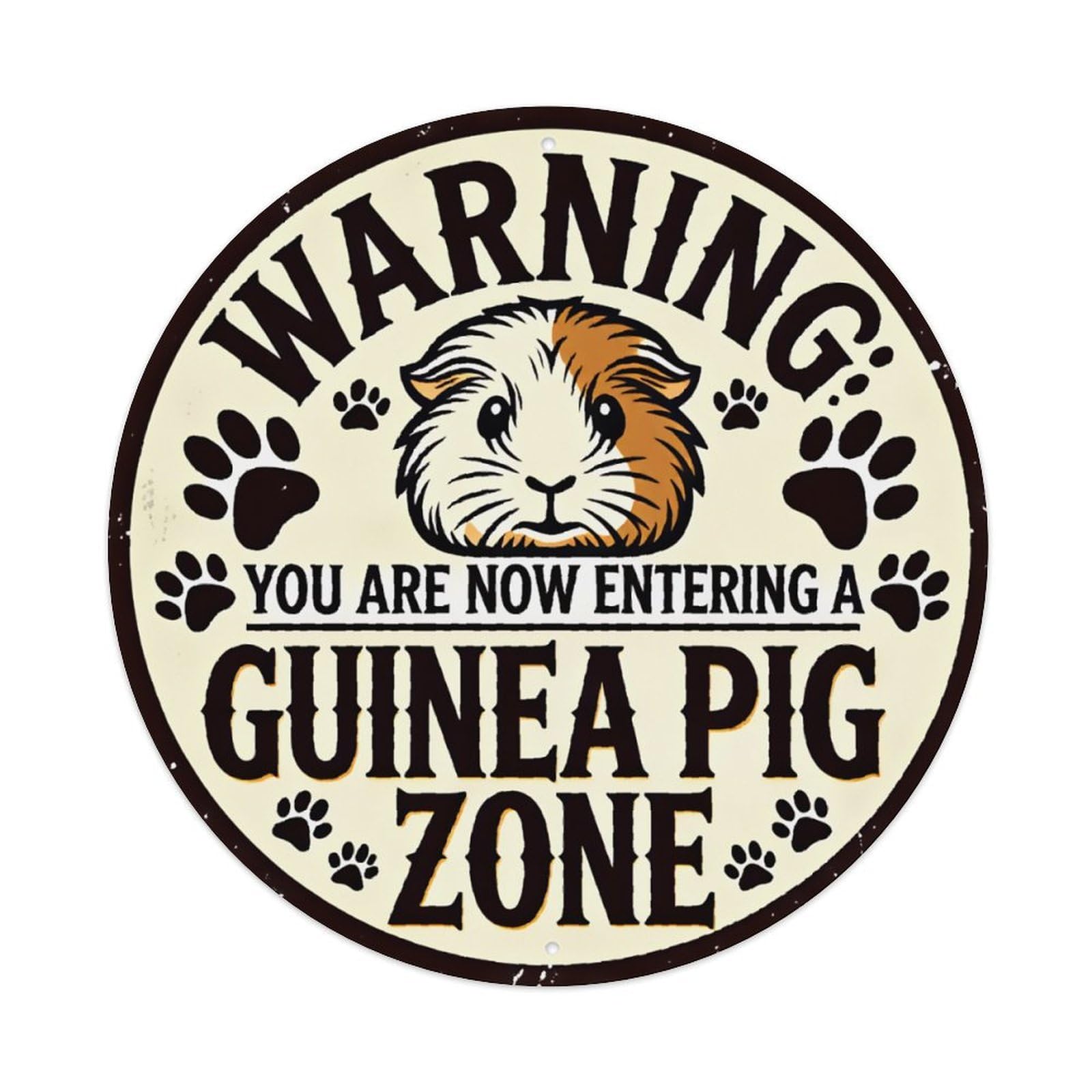 Ldfuieksufg Style Round Guinea Pig Zone Warning Retro Wall Sign Pet Room Decor Vintage Aluminium Metal Sign, Retro Wall Decor For Home, Bar, Garage & Farmhouse 20X20cm