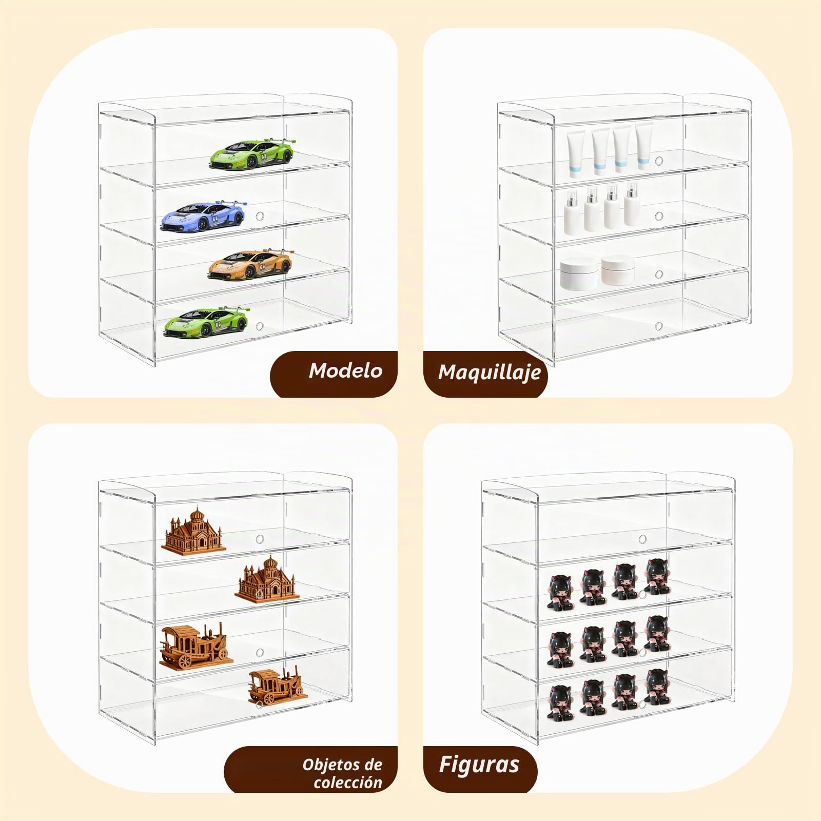 Vitrina comercial de panadería de 4 niveles, 49 x 23 x 50 cm (19.3" x 9" x 19.7"), vitrina de panadería extraíble, vitrina de repostería para mostrador, gabinete de exhibición de acrílico para postres